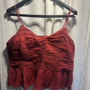 Express Red Ruched Peplum Camisole